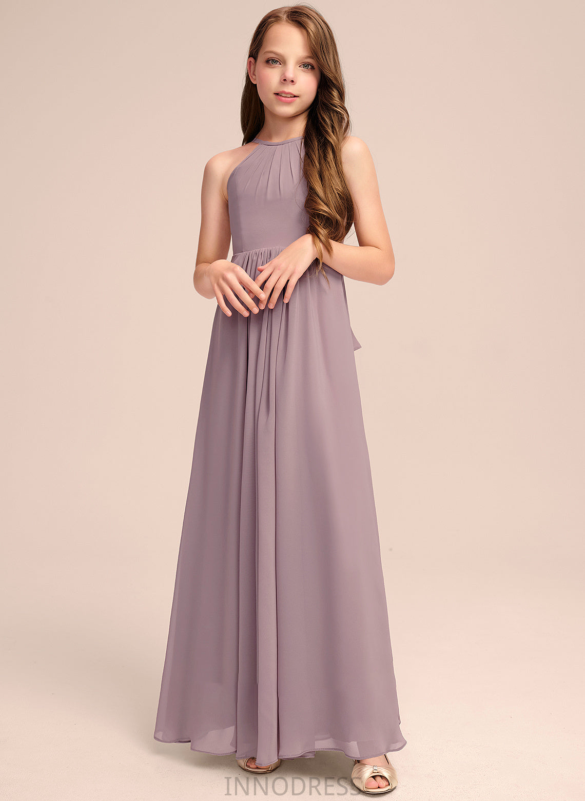 Cascading Floor-Length A-Line Kamryn Ruffles With Scoop Neck Junior Bridesmaid Dresses Chiffon