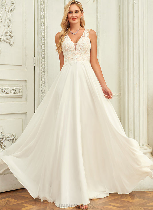 Chiffon Lace Arabella Train A-Line Wedding V-neck With Lace Sweep Wedding Dresses Dress