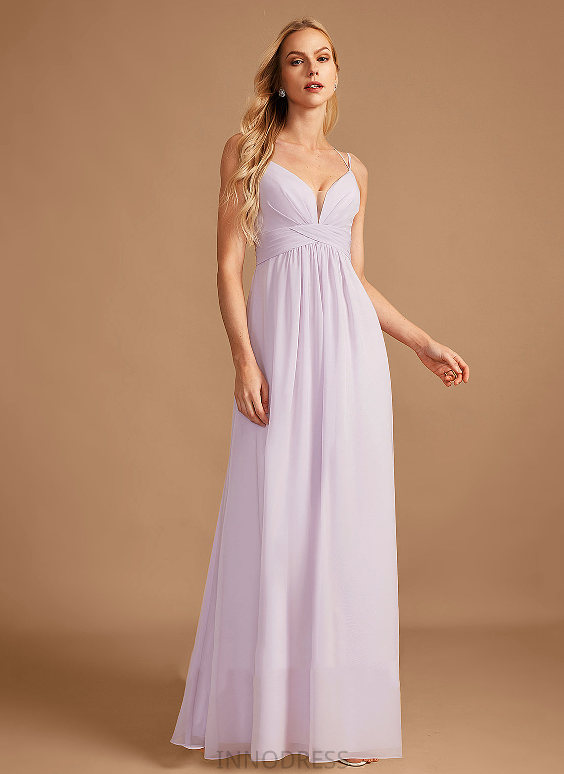 Ruffle V-neck Length Fabric Silhouette Neckline Floor-Length A-Line Embellishment Dominique Sleeveless Natural Waist Bridesmaid Dresses