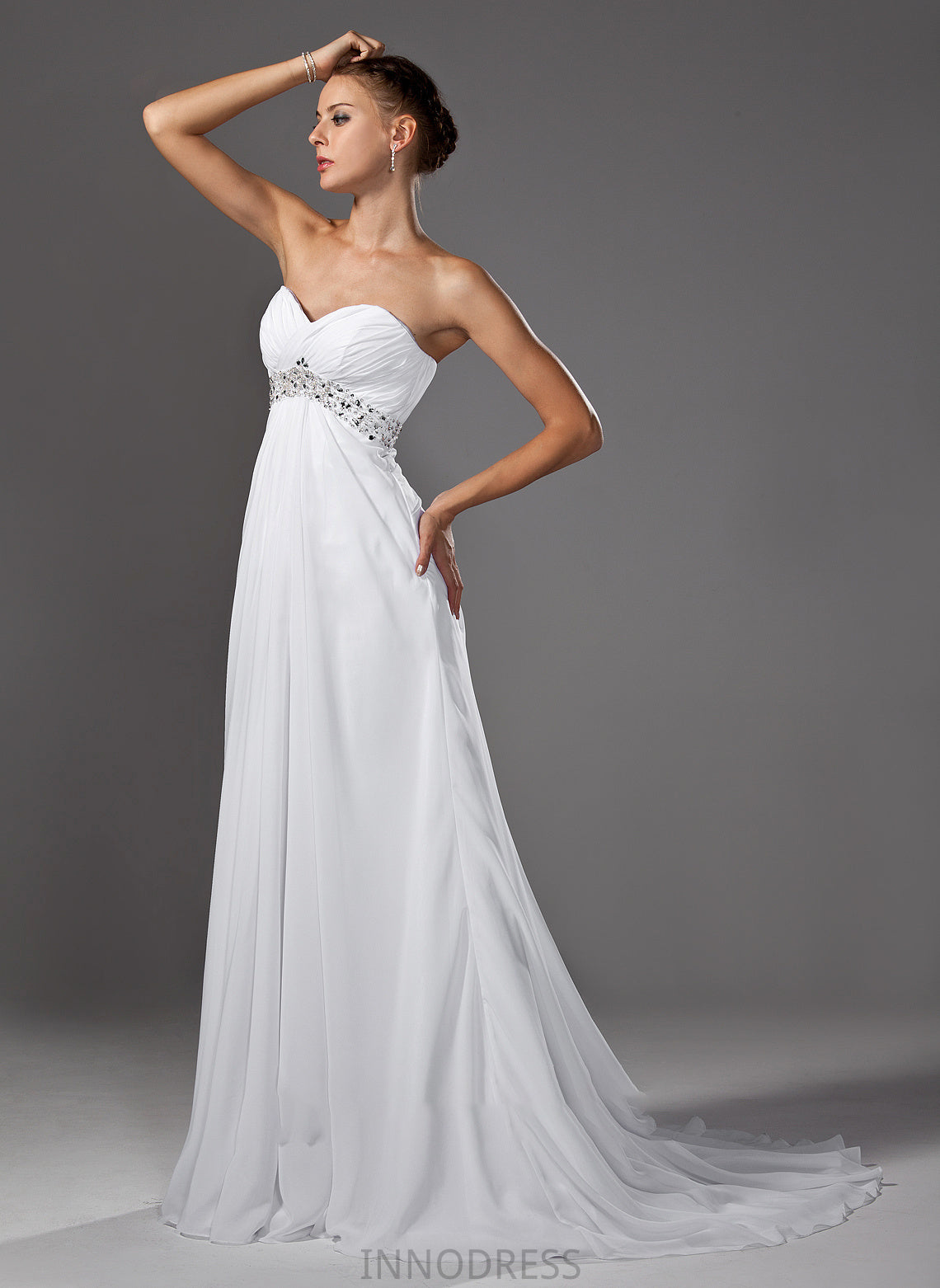 Wedding Beading Chiffon Train Wedding Dresses With Sweep Brooklynn Sweetheart Dress Empire Ruffle