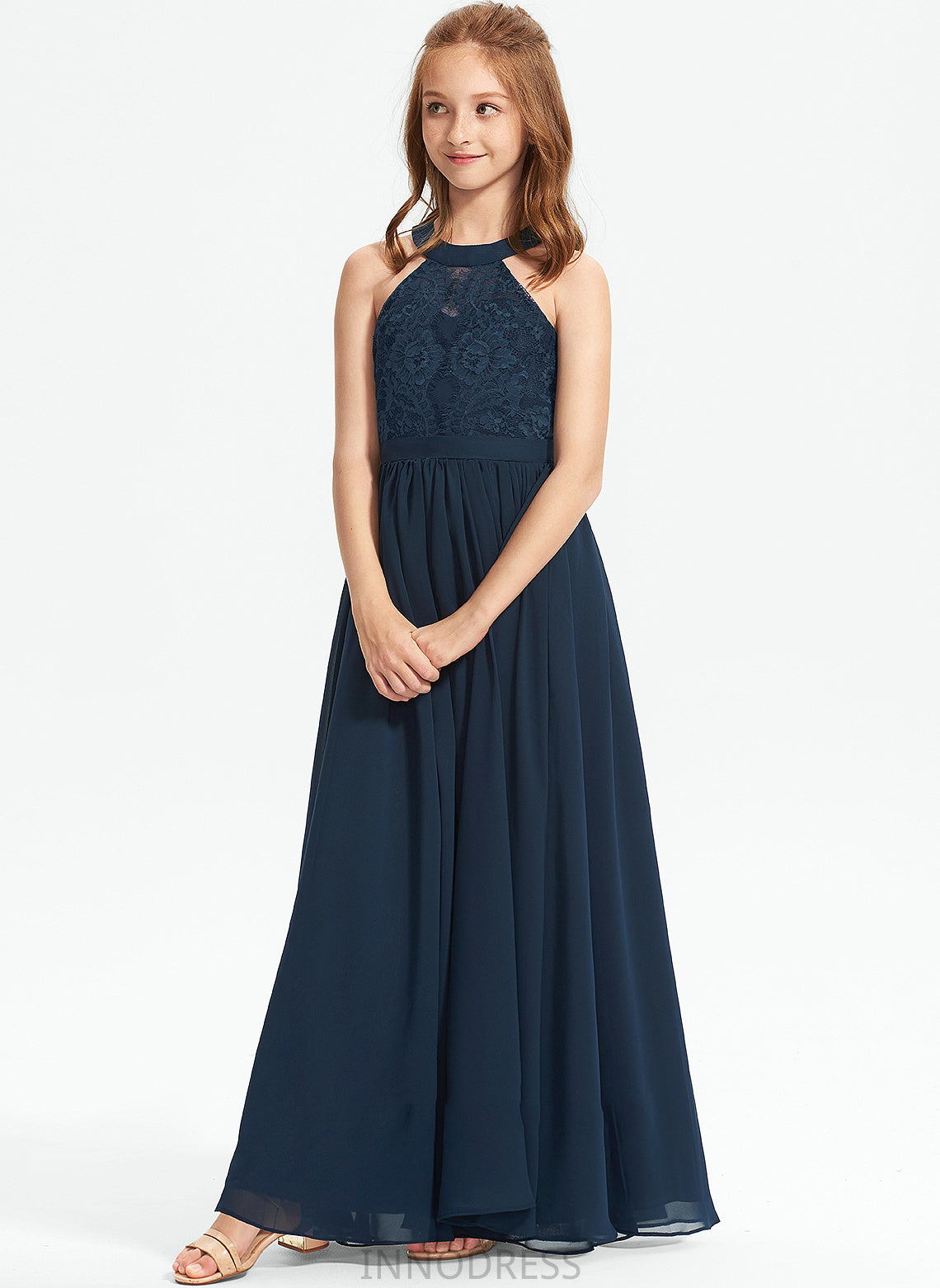 Cali Junior Bridesmaid Dresses A-LineScoopNeckFloor-LengthChiffonLaceJuniorBridesmaidDress#234030