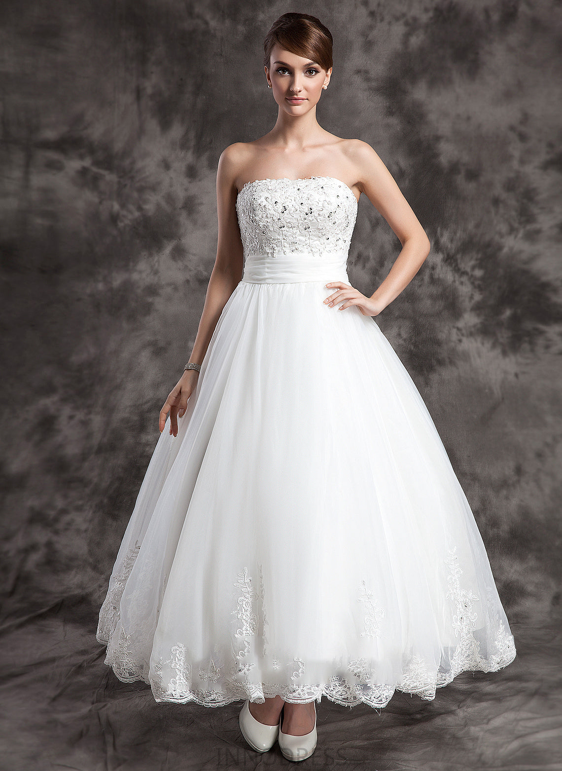 Ball-Gown/Princess Beading Lace With Strapless Faith Wedding Satin Organza Dress Ankle-Length Wedding Dresses