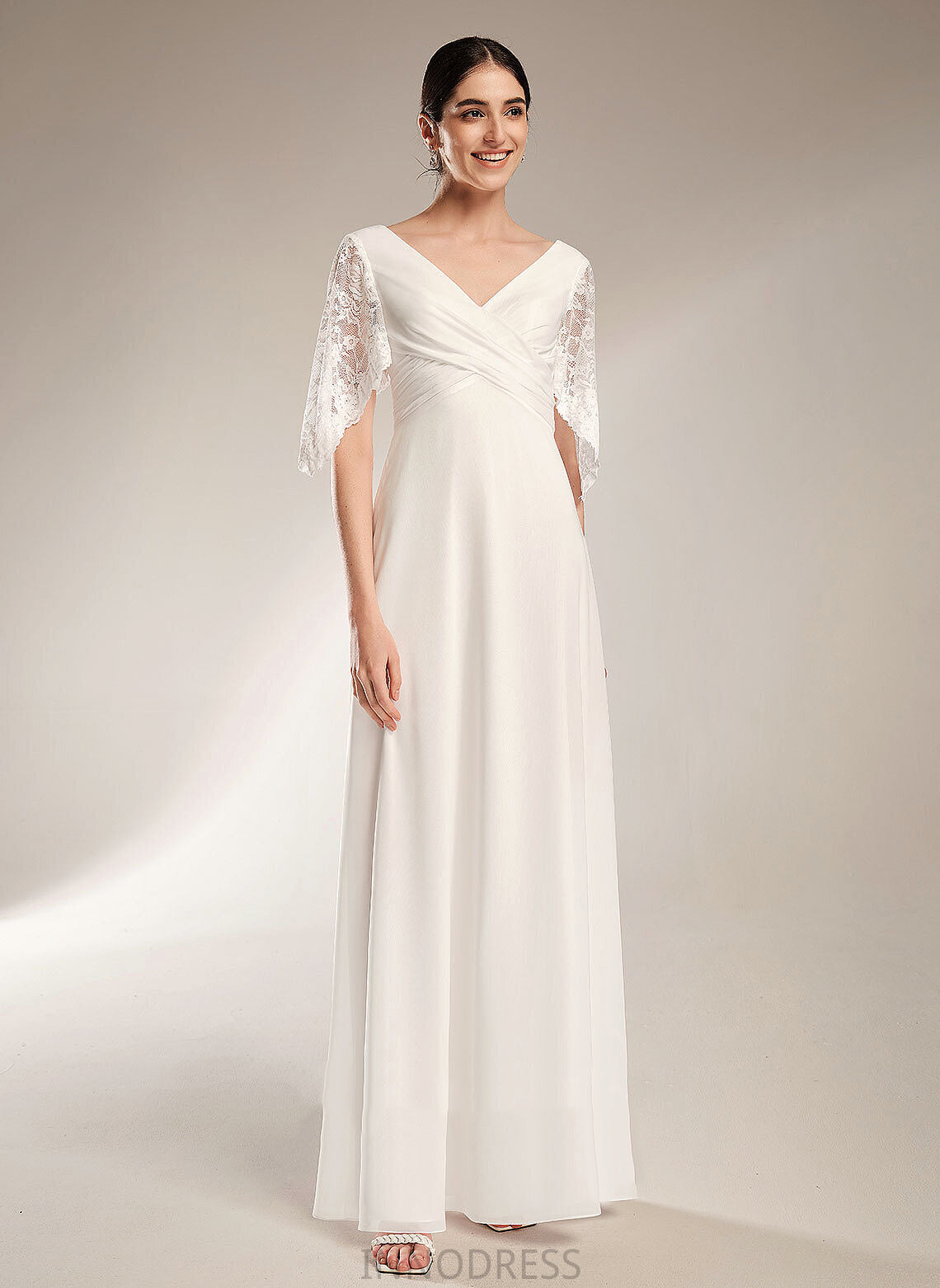 Chiffon Sariah Floor-Length V-neck Wedding Dress Wedding Dresses Lace Sheath/Column