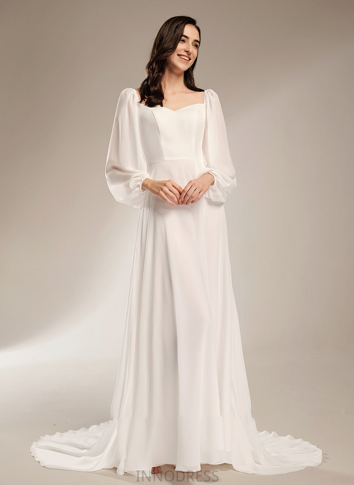 Front Train With Paola V-neck Wedding Wedding Dresses Split Chapel Dress A-Line