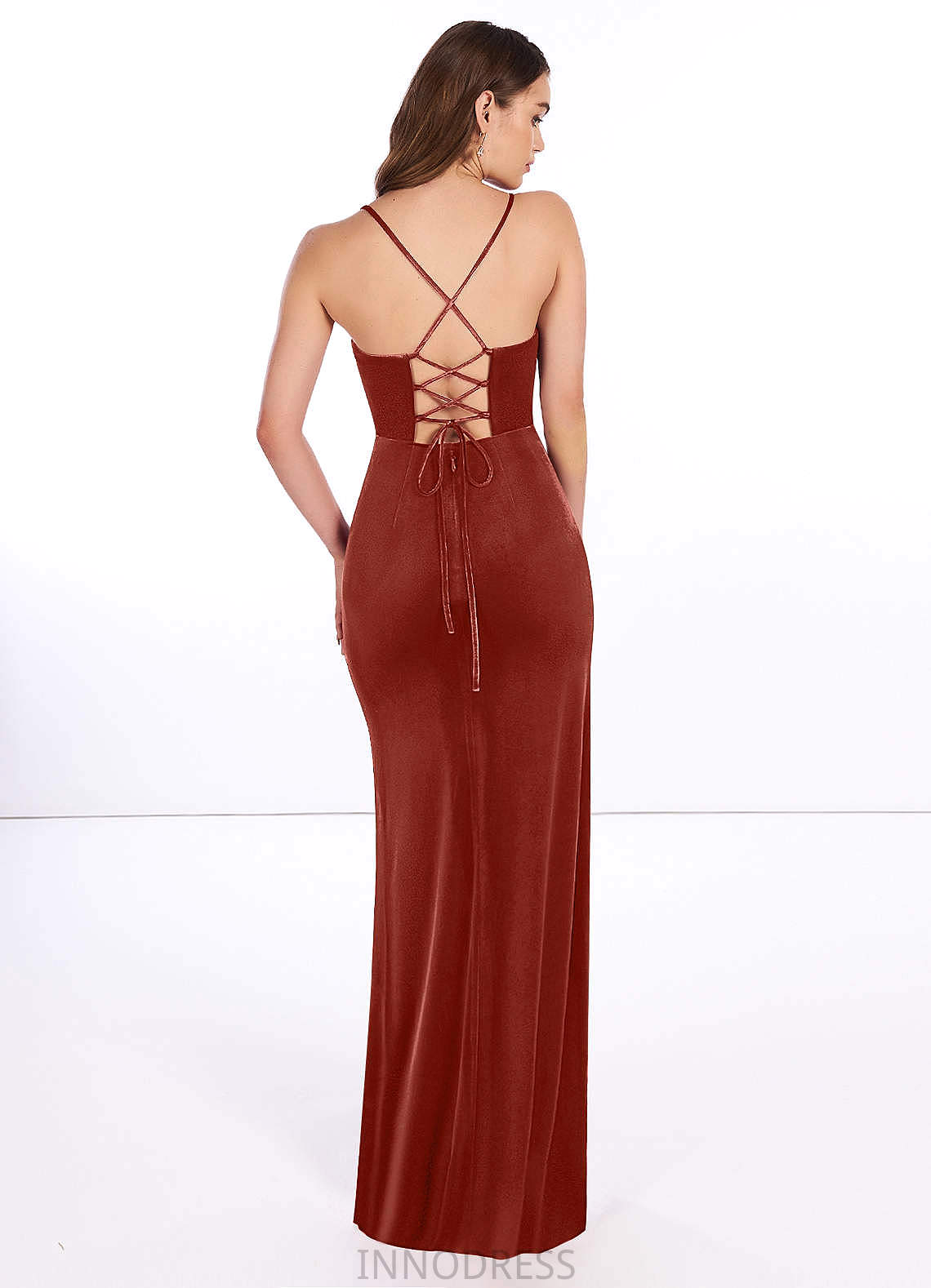 Arielle Sleeveless Trumpet/Mermaid Velvet Natural Waist Floor Length Scoop Bridesmaid Dresses