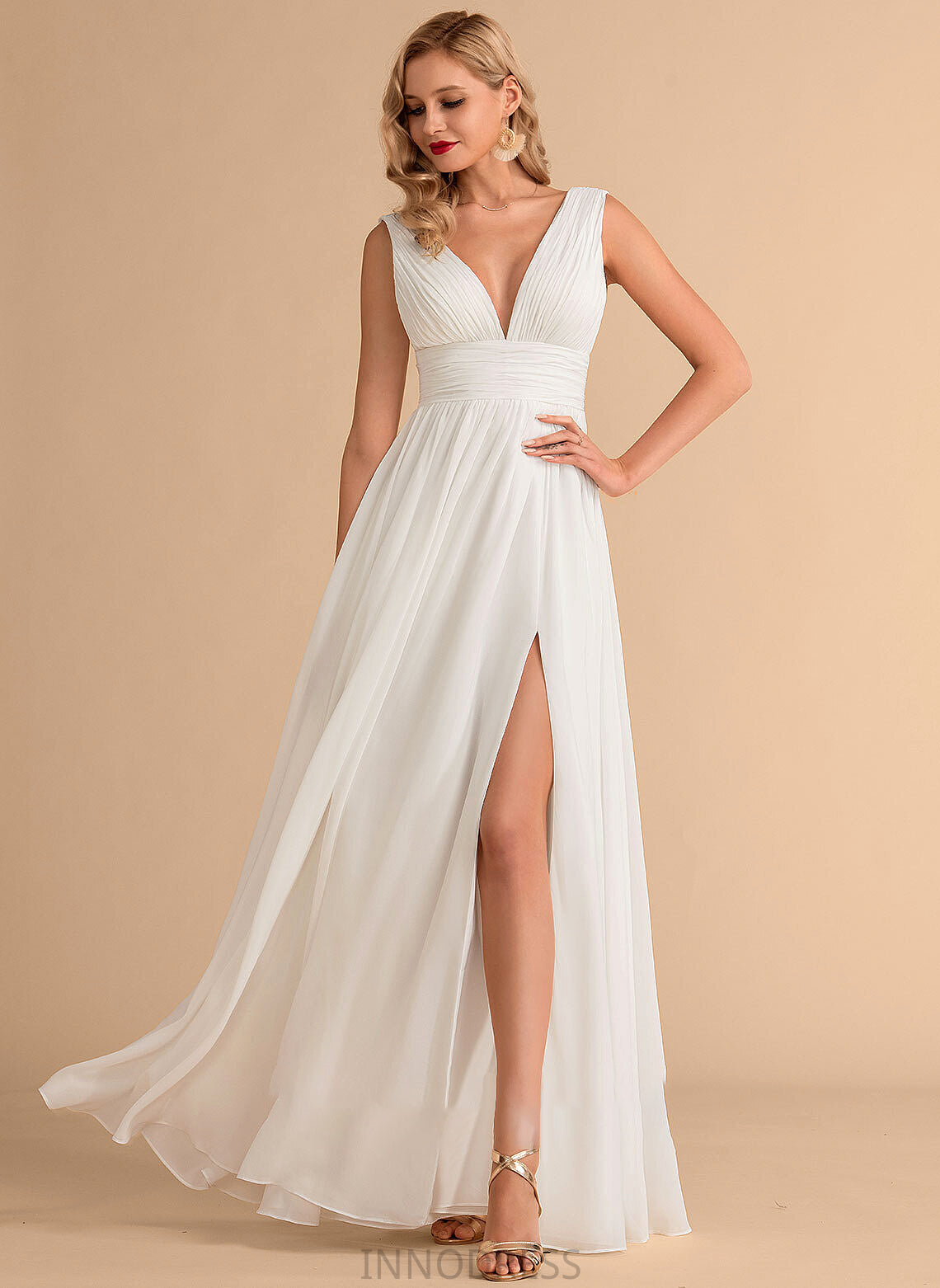 Wedding V-neck Wedding Dresses With Front A-Line Dress Floor-Length Split Marlie Chiffon