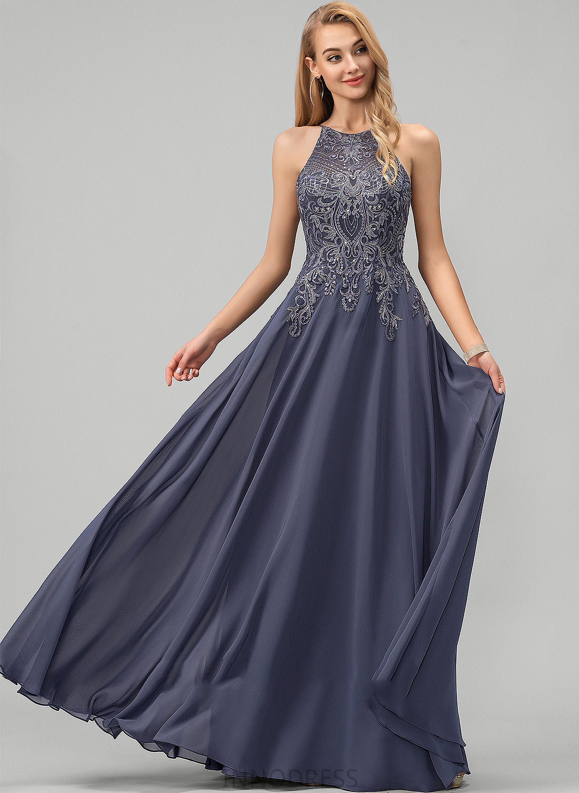 Prom Dresses Neck Sequins Lace Elise Floor-Length Chiffon With Scoop A-Line