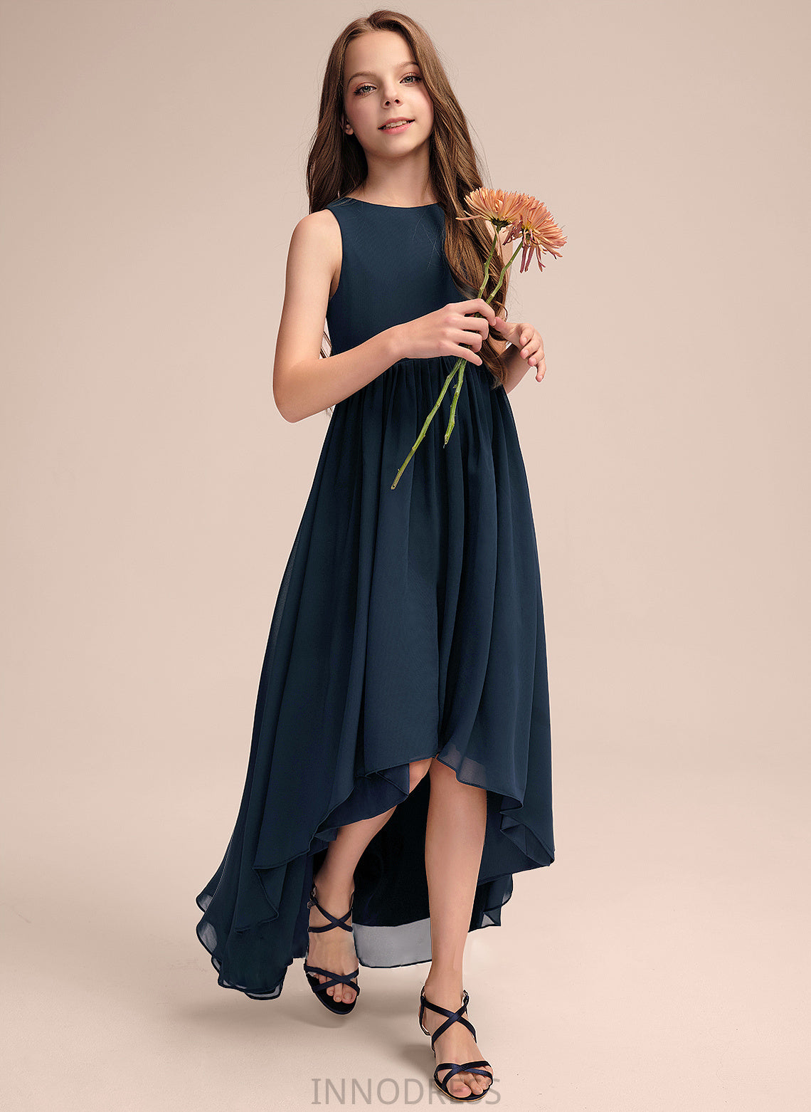 Scoop Chiffon Junior Bridesmaid Dresses Aspen A-Line Asymmetrical Neck