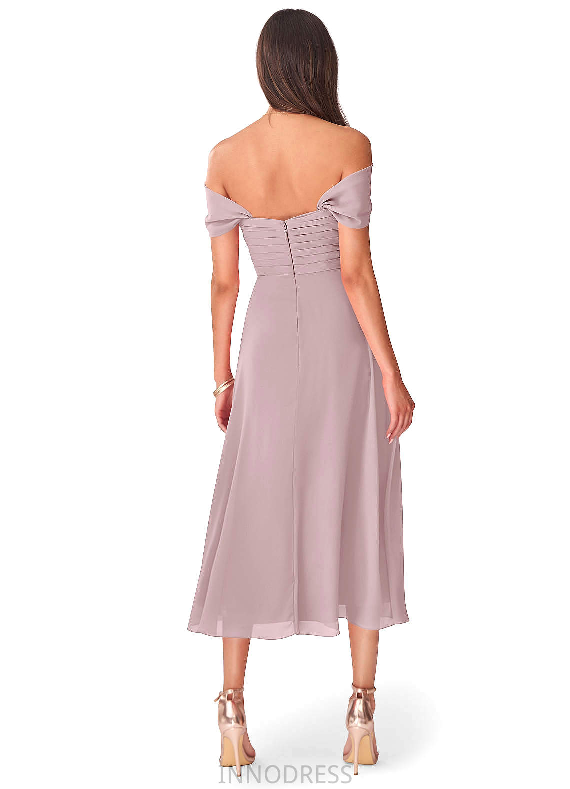 Genesis Floor Length Sheath/Column Natural Waist V-Neck Sleeveless Bridesmaid Dresses