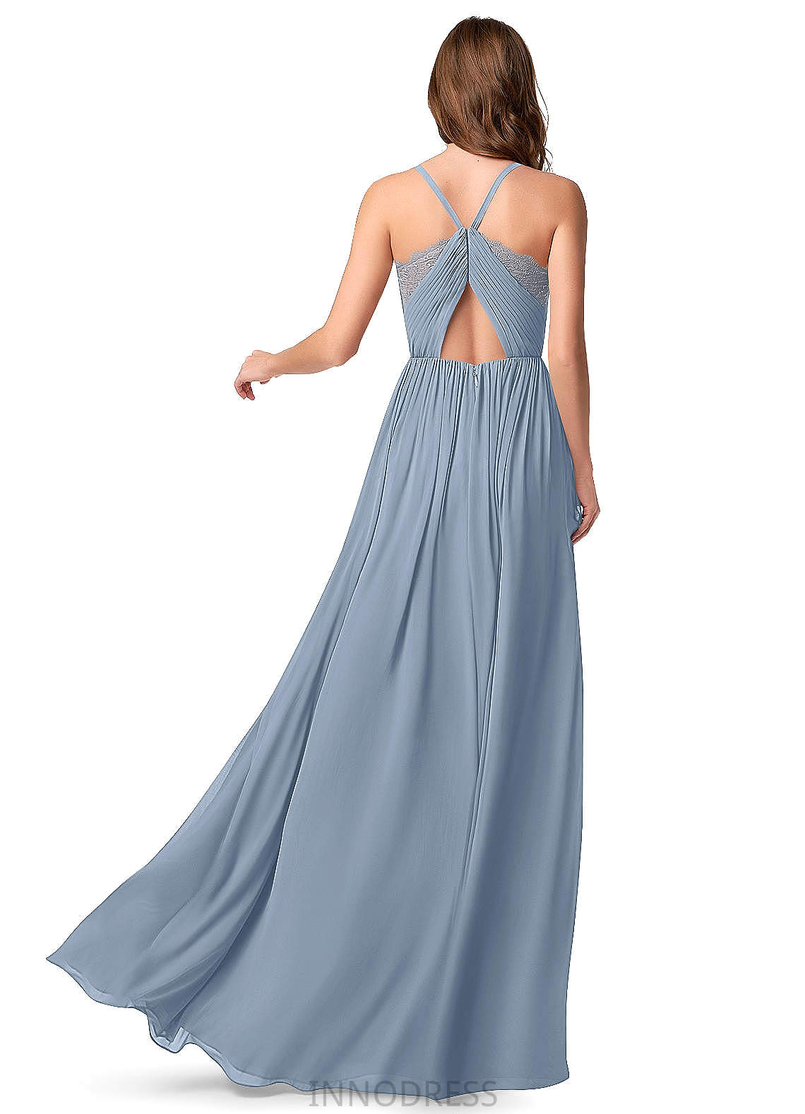 Ireland Spaghetti Staps Satin V-Neck A-Line/Princess Natural Waist Floor Length Sleeveless Bridesmaid Dresses