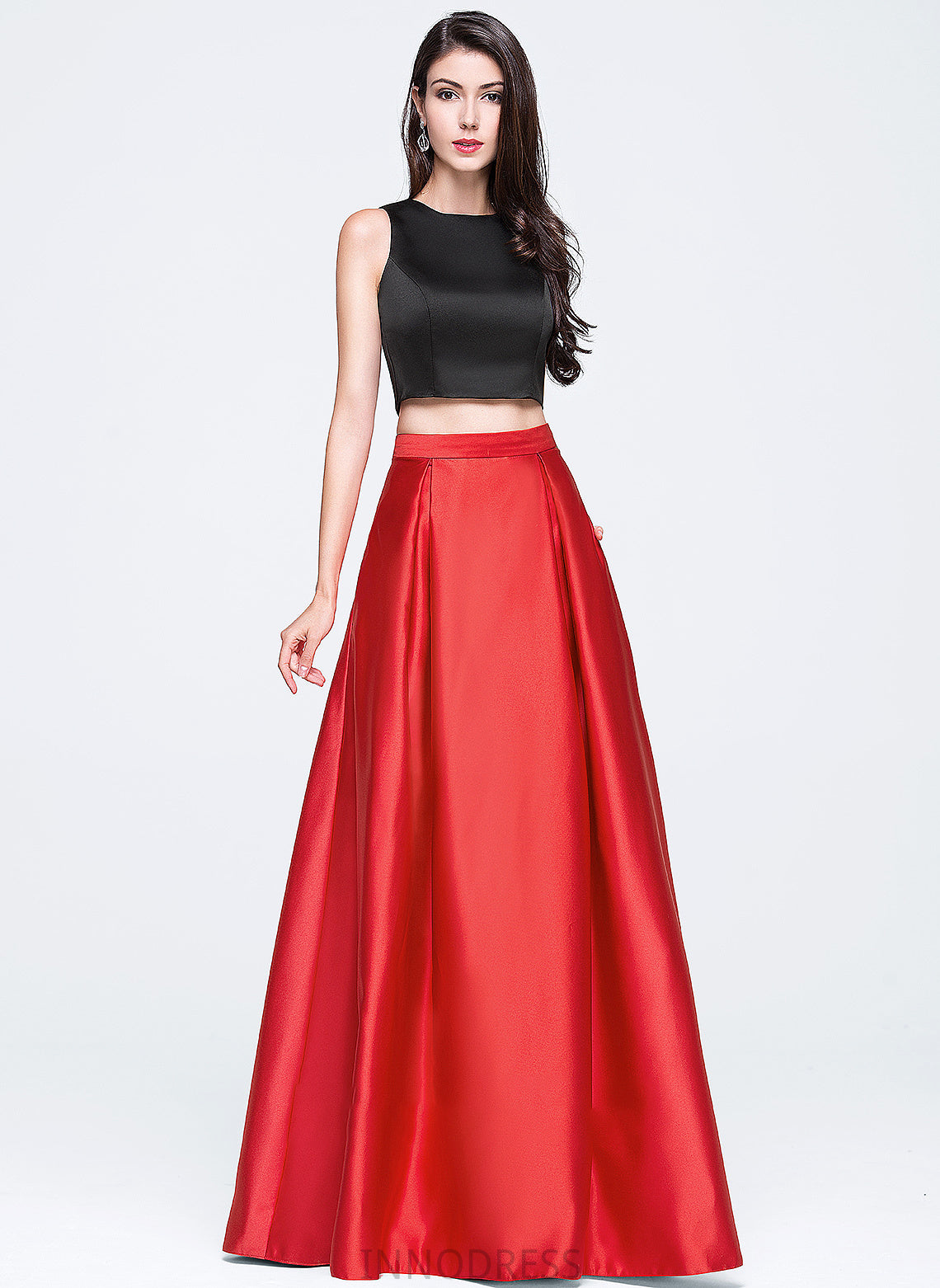 Neck Pockets Prom Dresses Scoop Rebekah Floor-Length Ball-Gown/Princess Satin With