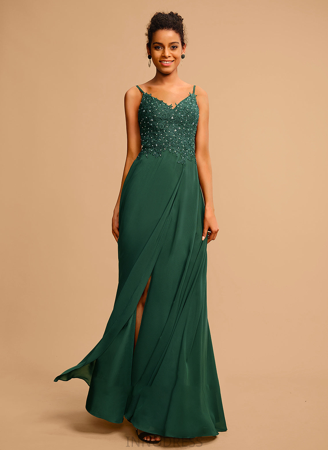 A-Line With V-neck Lace Cali Prom Dresses Beading Chiffon Sequins Floor-Length