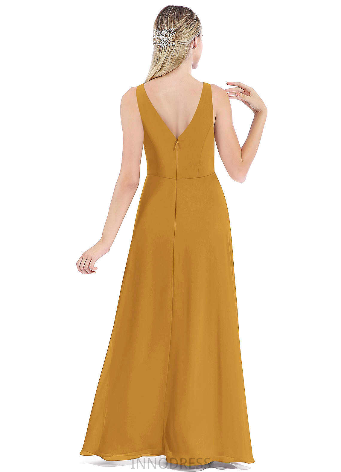 Sarah Natural Waist Floor Length Sleeveless Halter Sheath/Column Bridesmaid Dresses