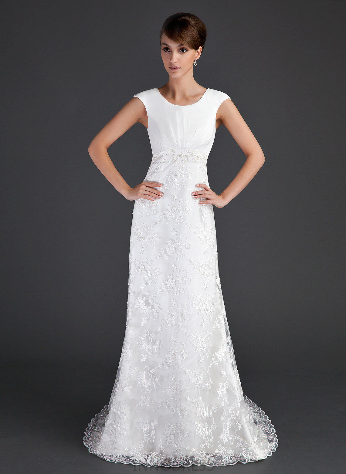 Beading With Lace Court Kaiya Sheath/Column Dress Wedding Train Ruffle Scoop Wedding Dresses Neck