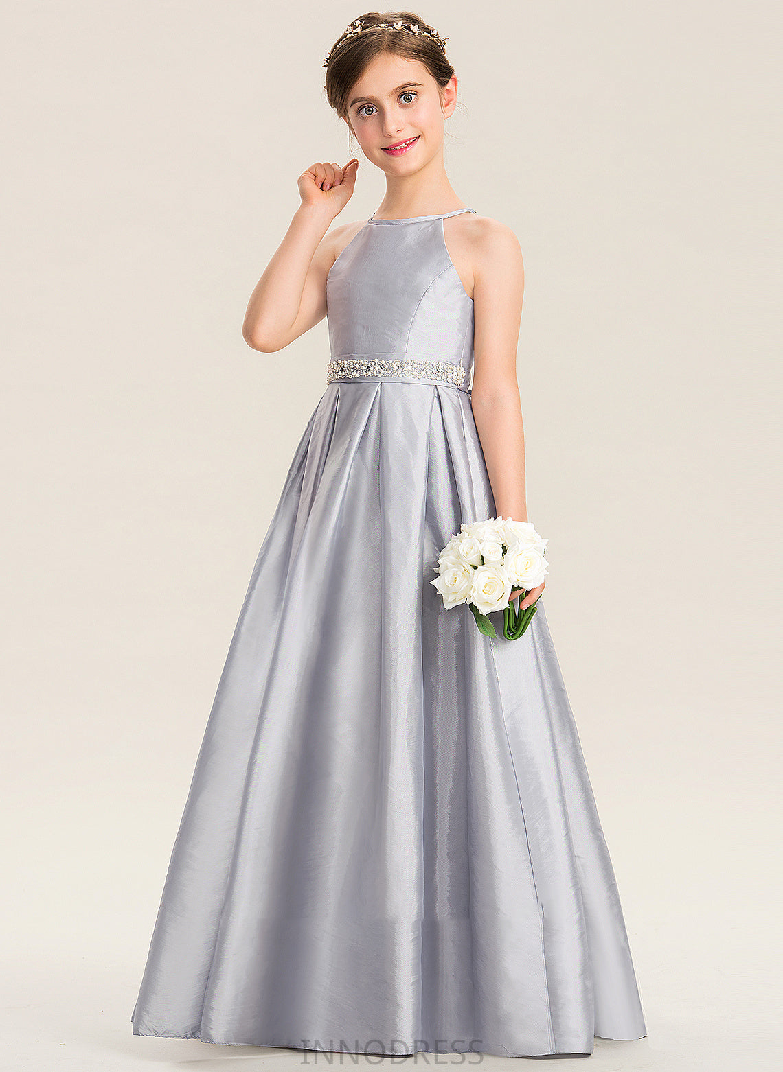 Bow(s) Scoop With Floor-Length Neck Beading A-Line Karley Junior Bridesmaid Dresses Taffeta