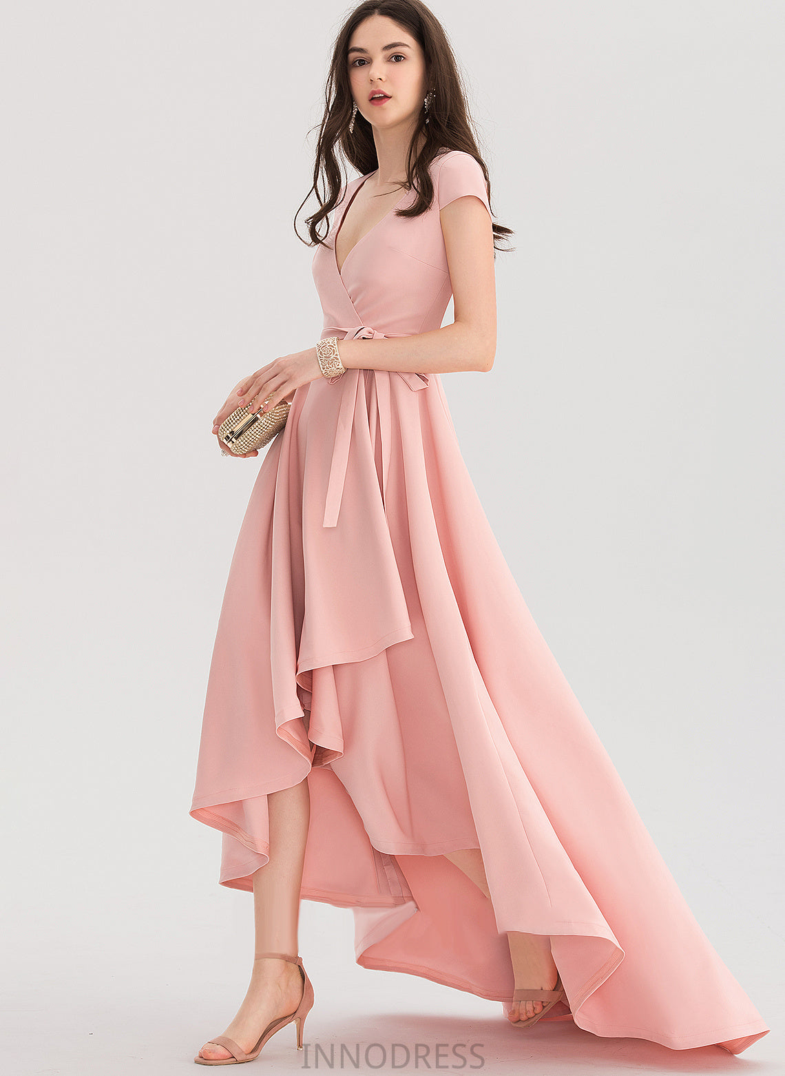 Prom Dresses V-neck Stretch Asymmetrical Nylah Crepe A-Line