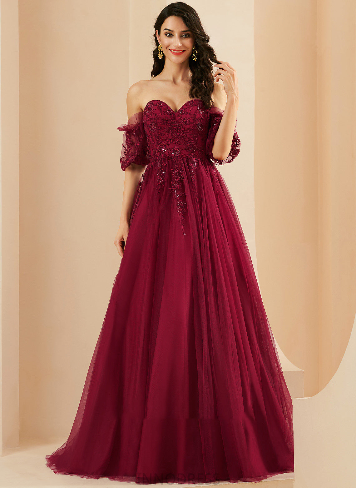 Prom Dresses Sequins Ball-Gown/Princess Sweetheart Tulle Mira Sweep Train With