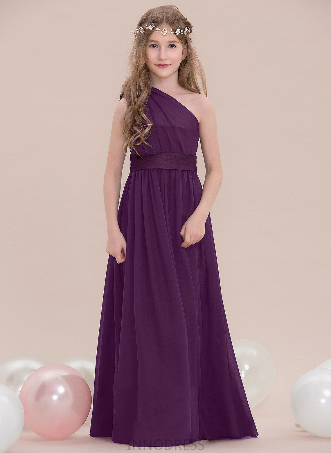 Chiffon Junior Bridesmaid Dresses Dominique Floor-Length A-Line With Ruffle One-Shoulder