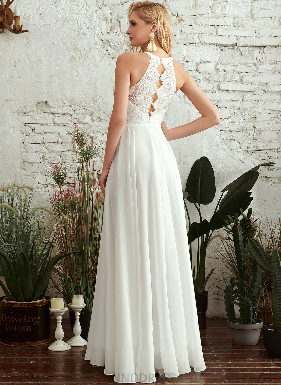 Wedding Scoop Wedding Dresses Dress Lace A-Line Nathalie Chiffon Floor-Length Neck