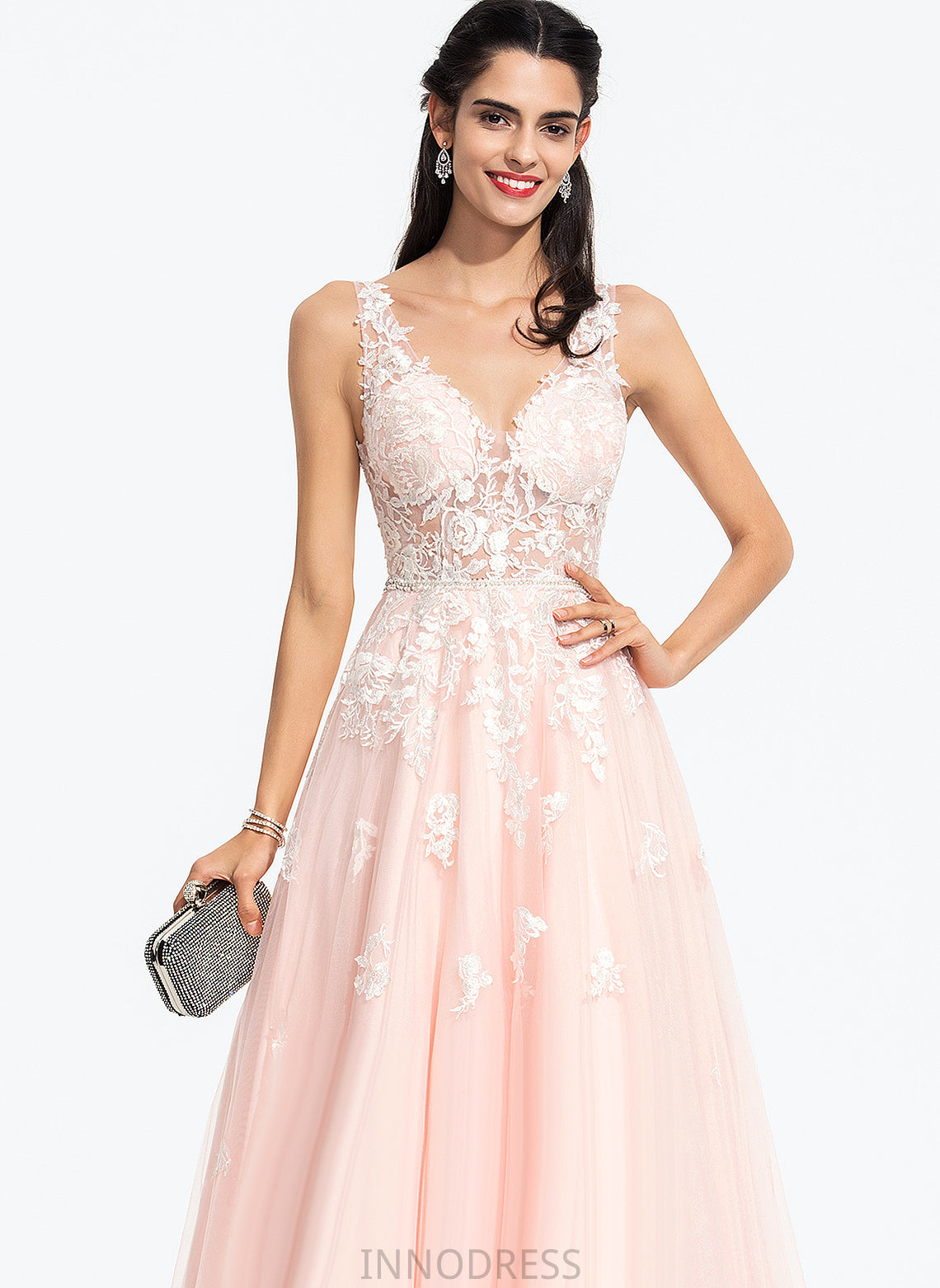 Ball-Gown/Princess With Wedding Wedding Dresses Scarlet V-neck Beading Lace Dress Sequins Floor-Length Tulle