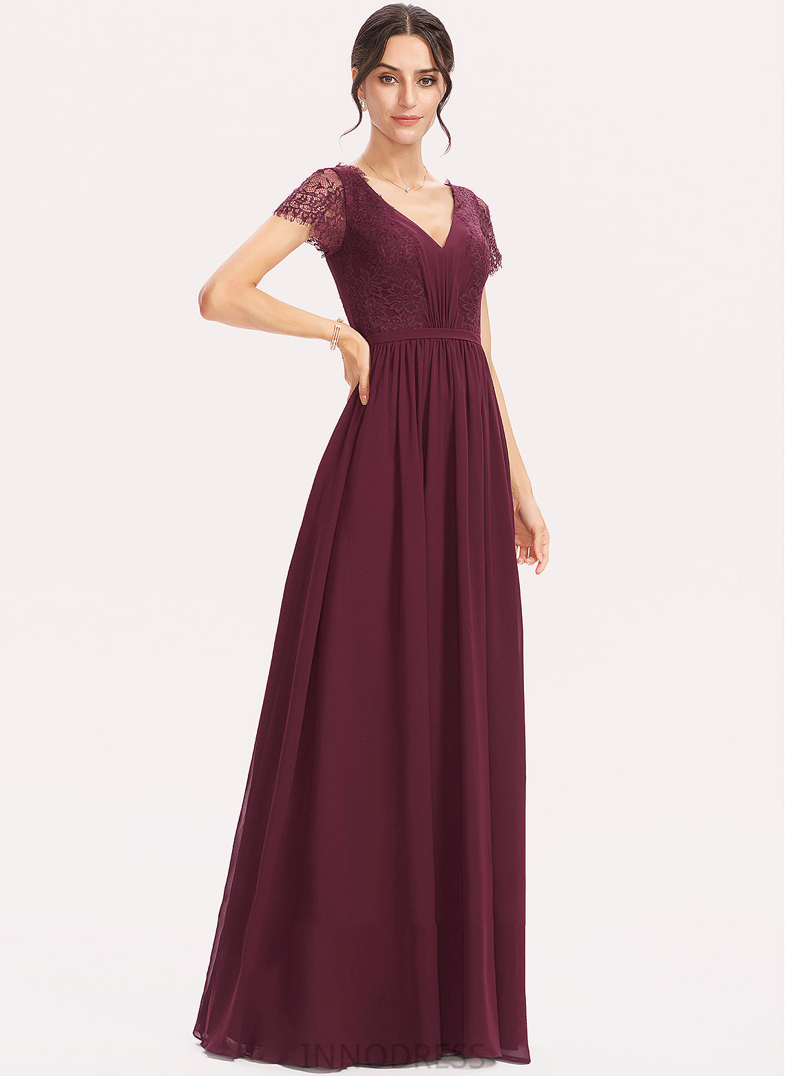 Lace Floor-Length Neckline Embellishment Silhouette Fabric V-neck Length A-Line Elle Floor Length Sleeveless Bridesmaid Dresses