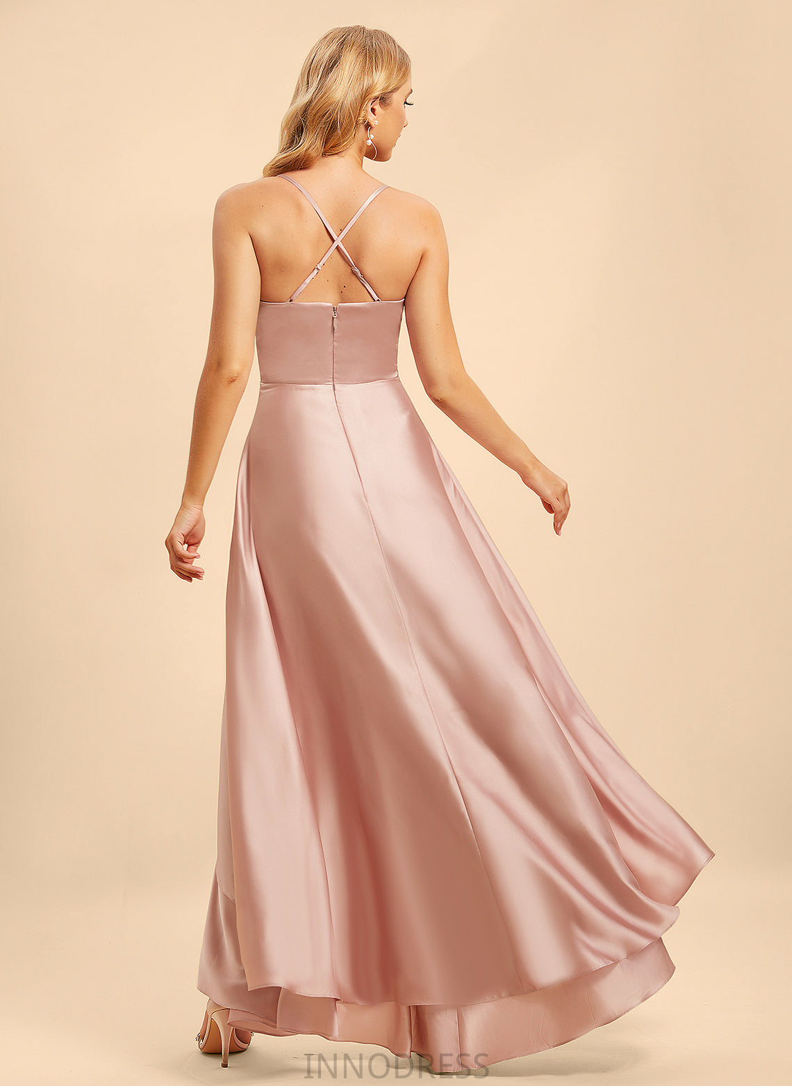 Fabric Length Embellishment Neckline Ruffle A-Line Asymmetrical Silhouette V-neck Isabell Halter Sleeveless Bridesmaid Dresses