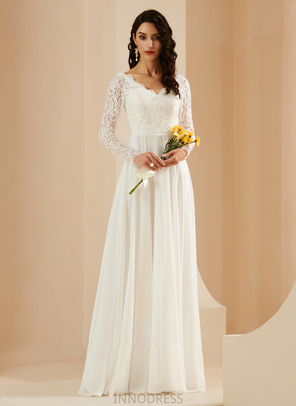 Wedding Dresses Jocelynn With V-neck Wedding Dress Lace Sweep Train A-Line