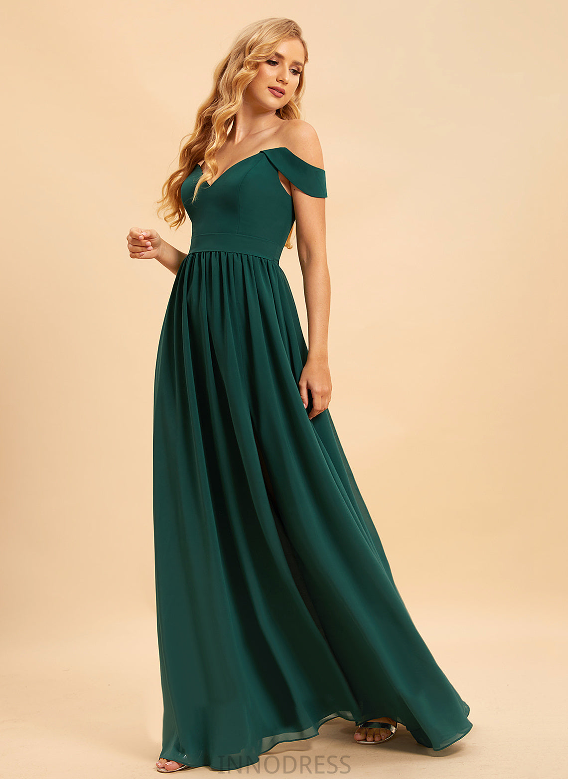 SplitFront Off-the-Shoulder Length Floor-Length Embellishment Silhouette Neckline A-Line Fabric Magdalena A-Line/Princess Sleeveless Bridesmaid Dresses