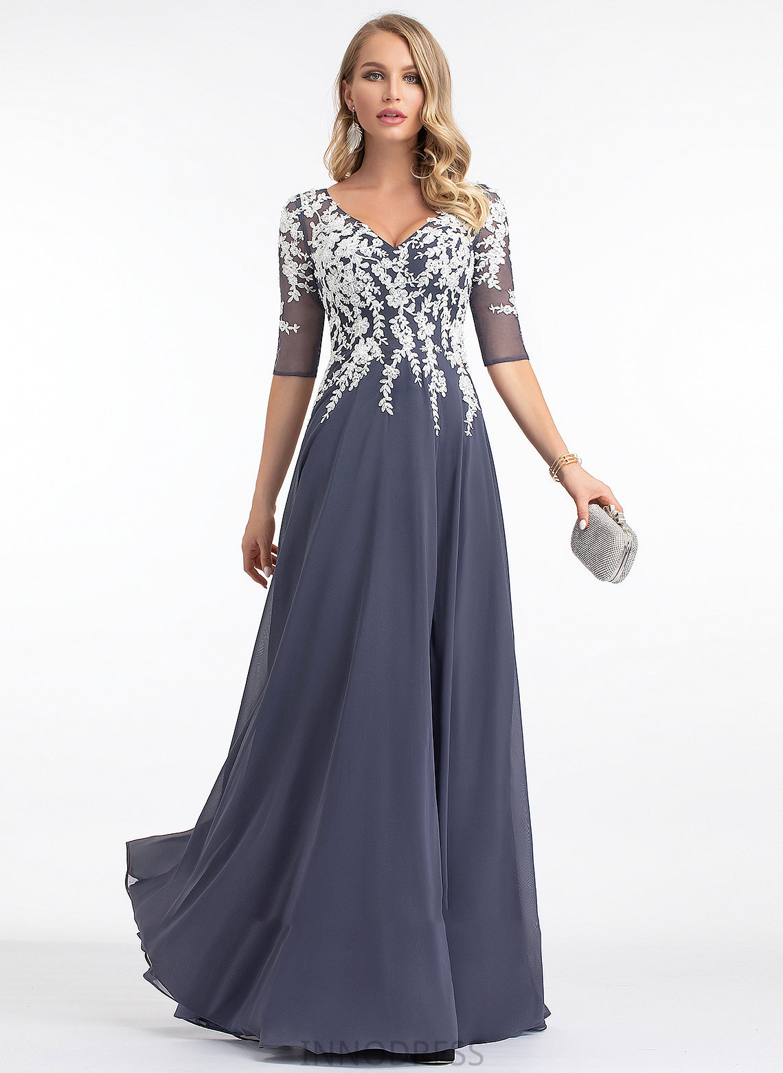 Prom Dresses Anna Chiffon Floor-Length With A-Line Split Sequins V-neck Front