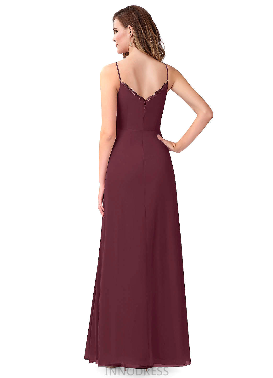 Macy Spandex V-Neck Sweep-Brush Train Trumpet/Mermaid Natural Waist Sleeveless Bridesmaid Dresses