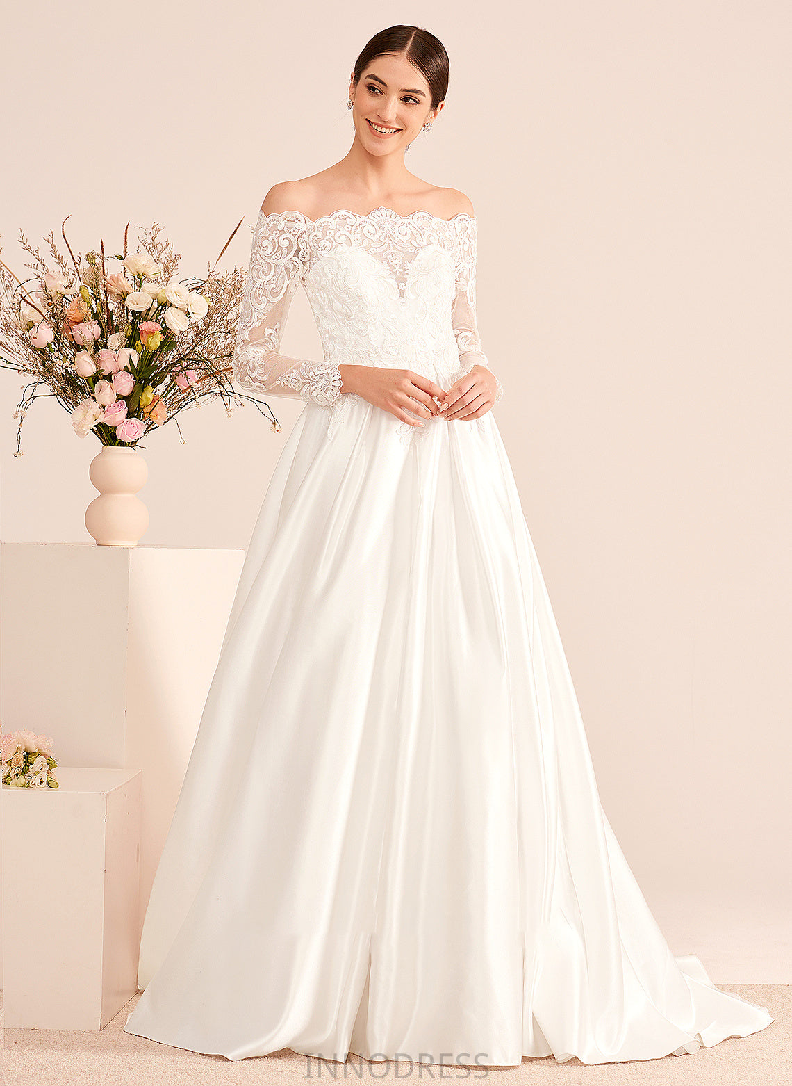 Train Wedding Lace Off-the-Shoulder Wedding Dresses With Court Ball-Gown/Princess Paulina Dress