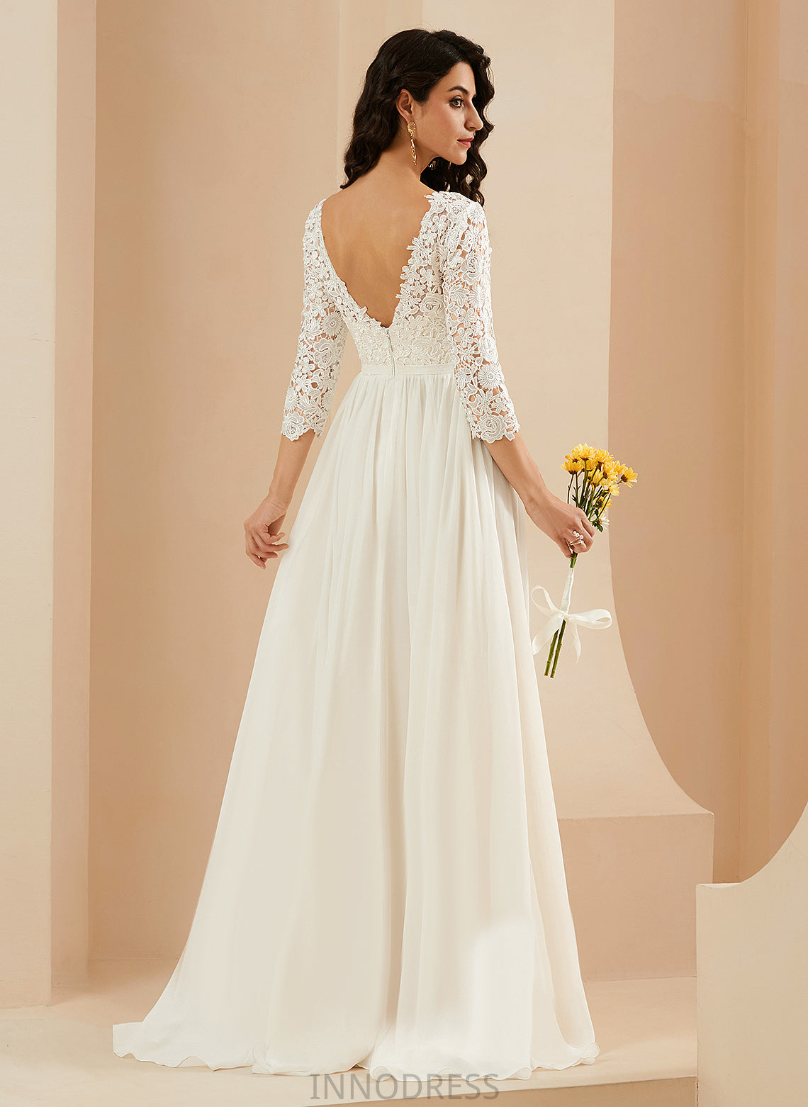 Chiffon Lace Wedding Dresses With Train Dress Neck Sweep Phoebe Scoop Wedding A-Line