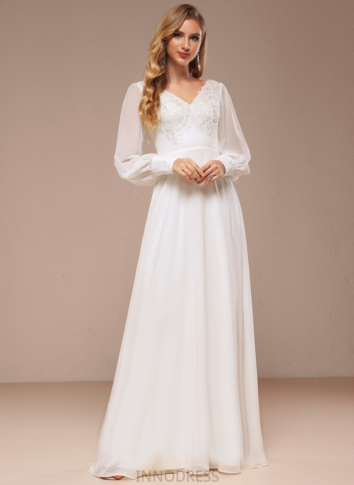 With Dress Chiffon Wedding Dresses V-neck Sequins Floor-Length A-Line Lace Simone Wedding