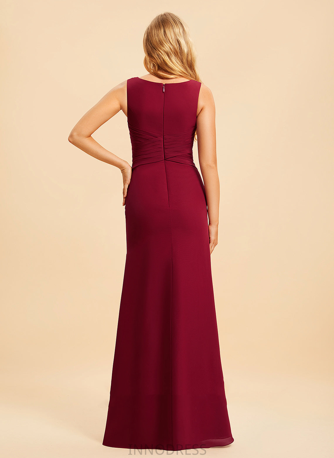 Fabric Neckline Trumpet/Mermaid Length Embellishment Silhouette Floor-Length V-neck SplitFront Adriana Cap Sleeves A-Line/Princess Bridesmaid Dresses