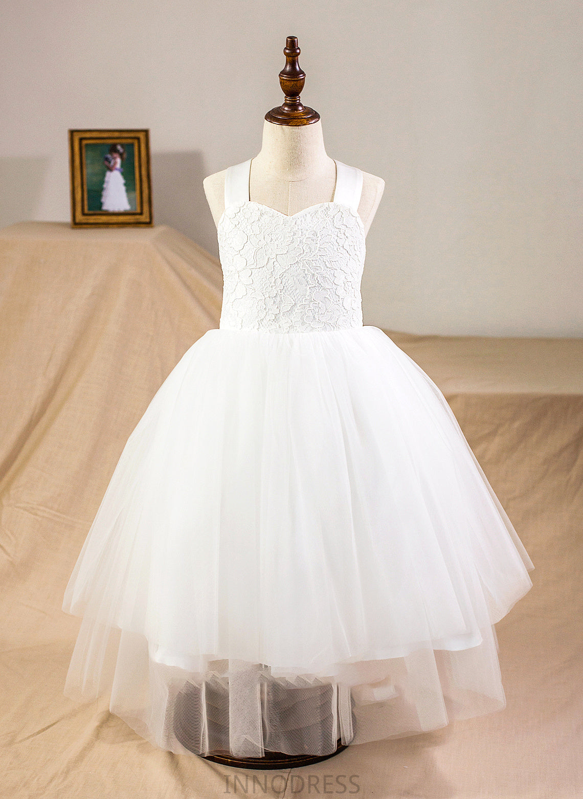 Sweetheart Areli Lace With Ball-Gown/Princess Tea-Length Tulle Bow(s) Junior Bridesmaid Dresses Satin