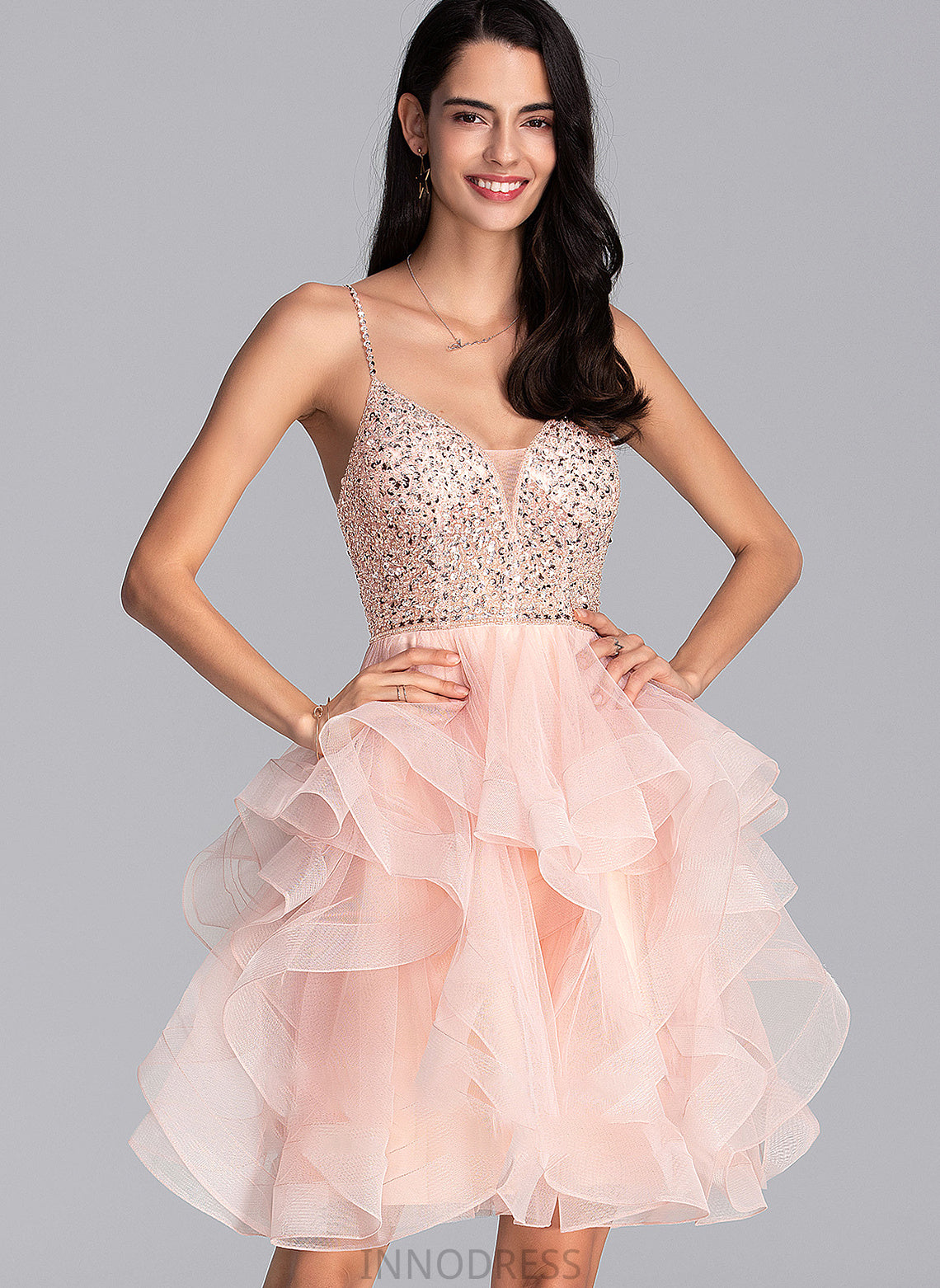 Knee-Length V-neck Prom Dresses Beading Ball-Gown/Princess With Sequins Talia Tulle