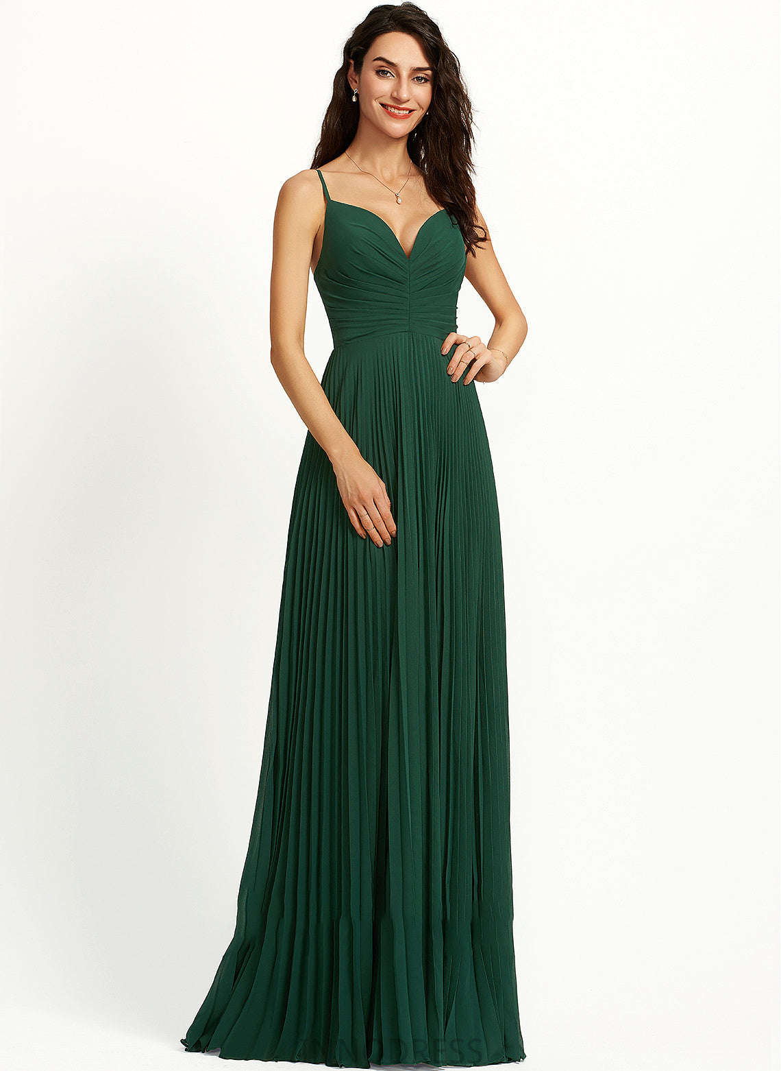 V-neck Brylee Prom Dresses A-Line Pleated Floor-Length With