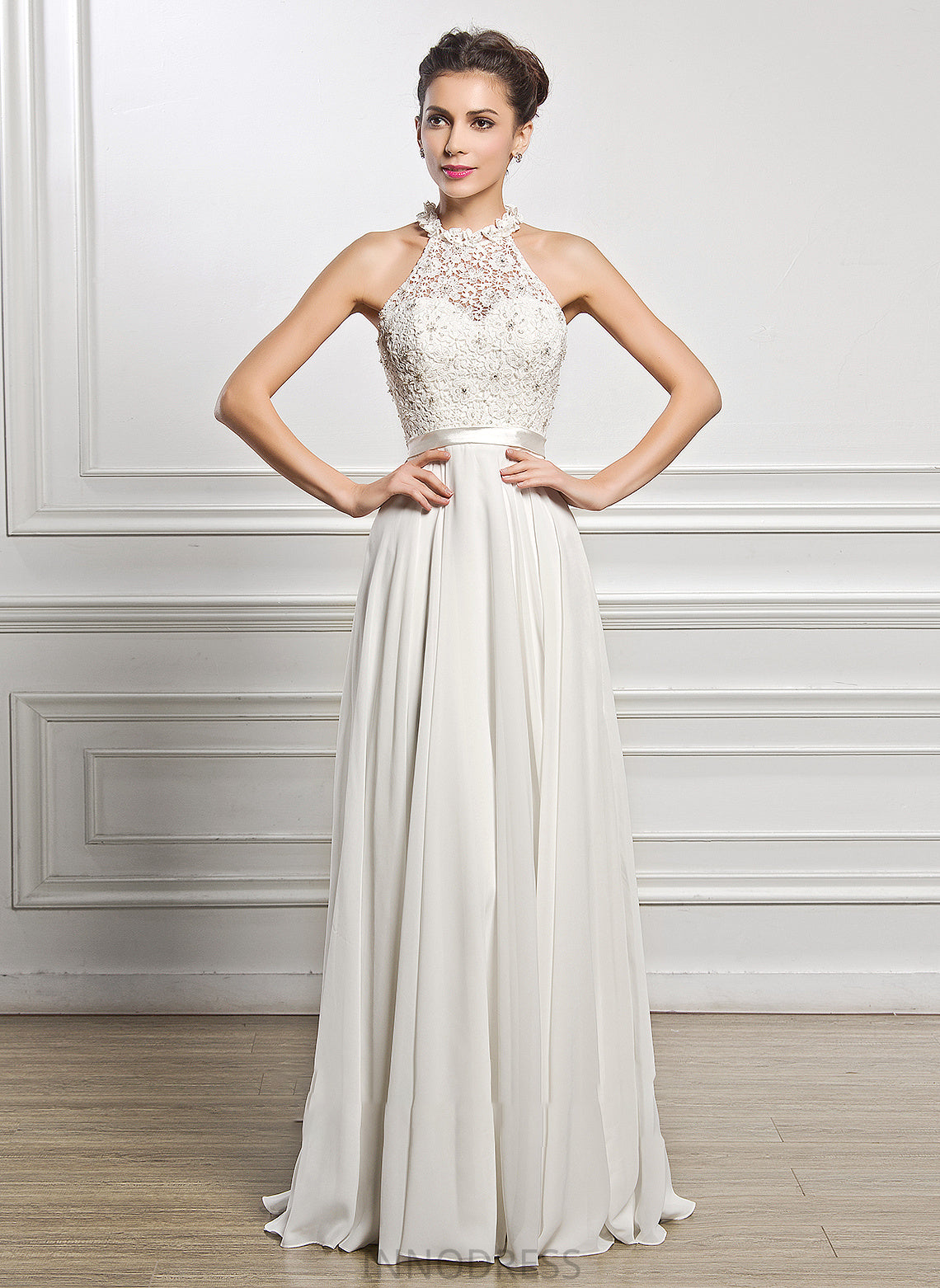 Scoop Chiffon Neck Floor-Length With Marissa A-Line Dress Beading Wedding Sequins Wedding Dresses