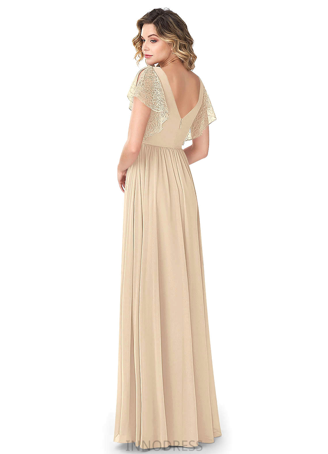 Mya Natural Waist V-Neck Sleeveless Floor Length A-Line/Princess Bridesmaid Dresses