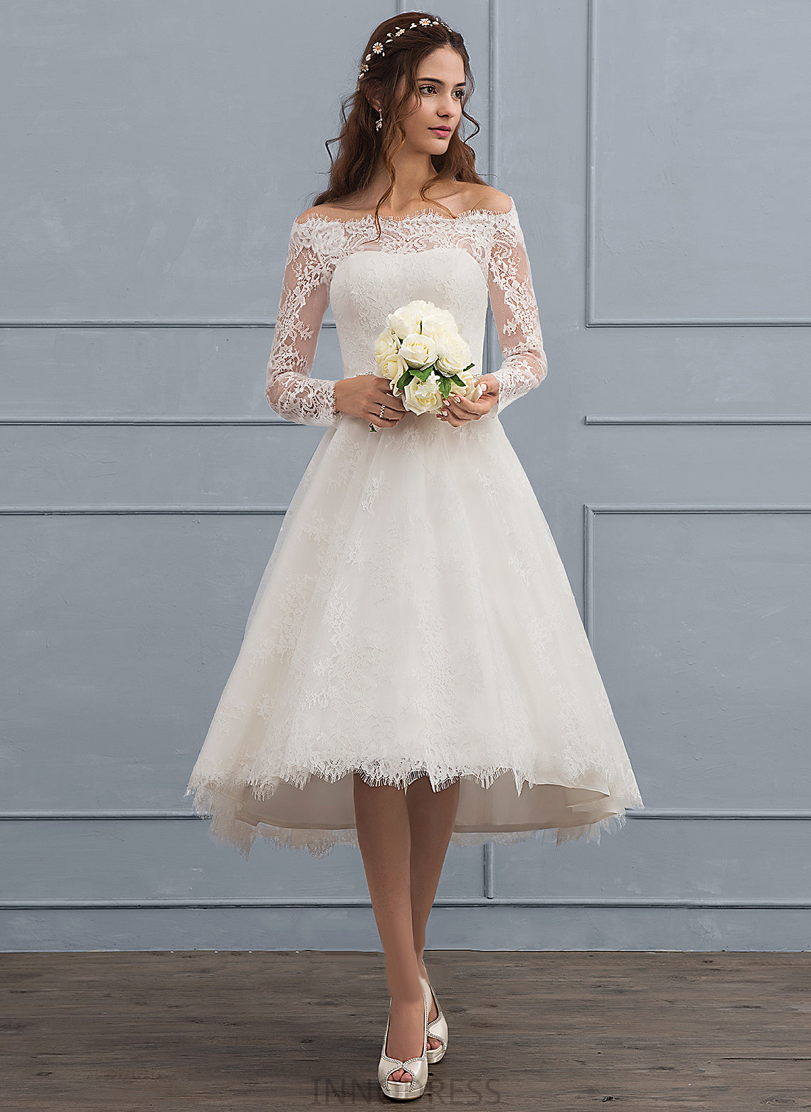 Jenna Wedding Dresses Off-the-Shoulder With Lace A-Line Dress Beading Asymmetrical Wedding