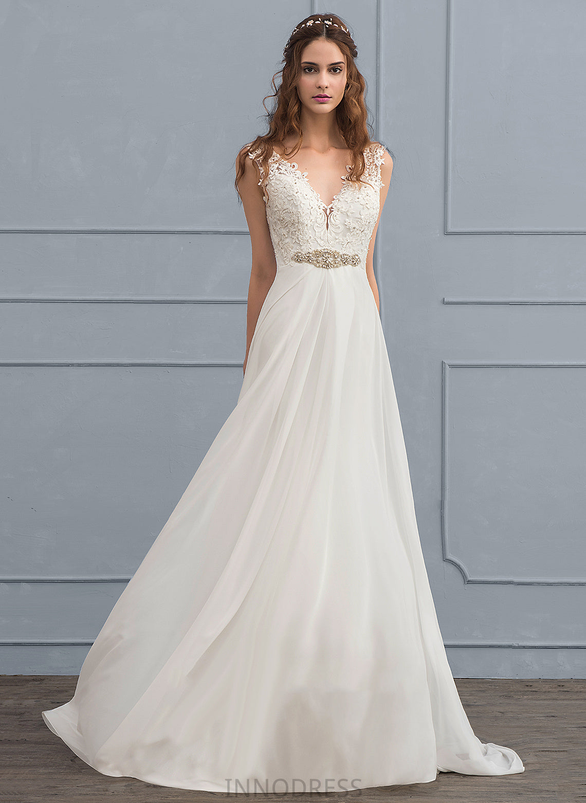 With Wedding Dresses Court Chiffon A-Line Dress Beading Brianna V-neck Lace Train Sequins Wedding