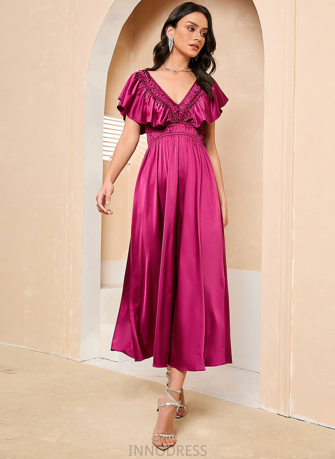 Tea-Length V-neck Prom Dresses A-Line Fernanda