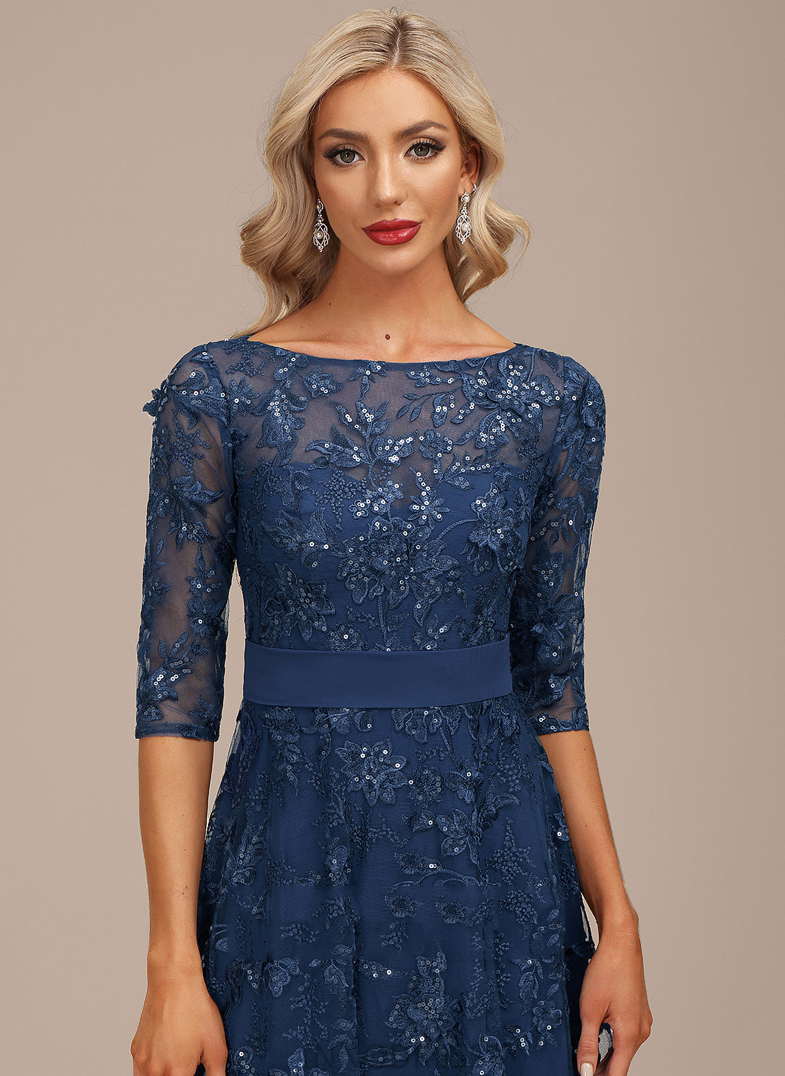 Dress Chiffon Lace Cocktail With A-Line Scoop Cocktail Dresses Sequins Tea-Length Hedwig Neck