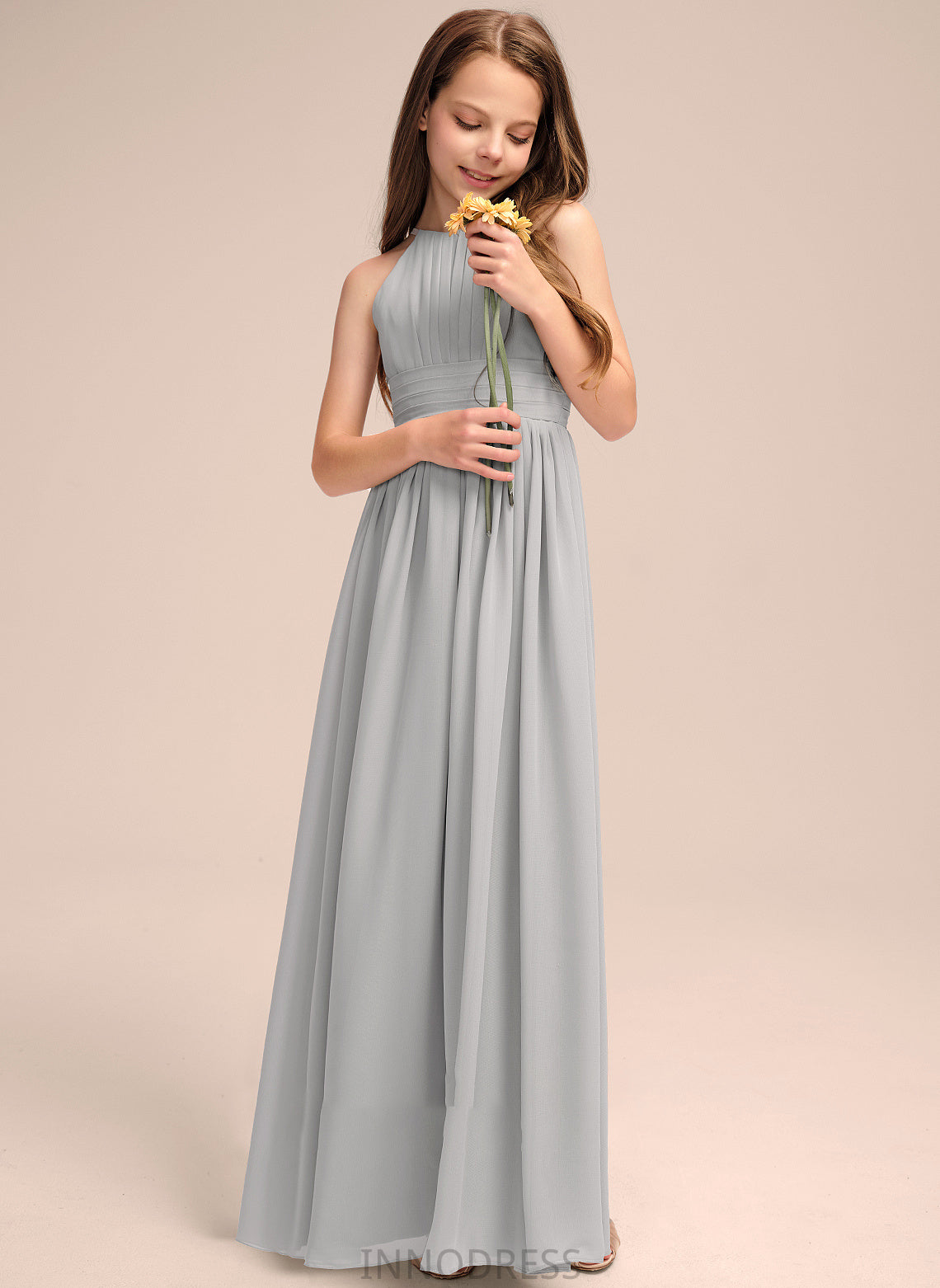 Neck A-Line Ruffle With Floor-Length Chiffon Junior Bridesmaid Dresses Eden Scoop