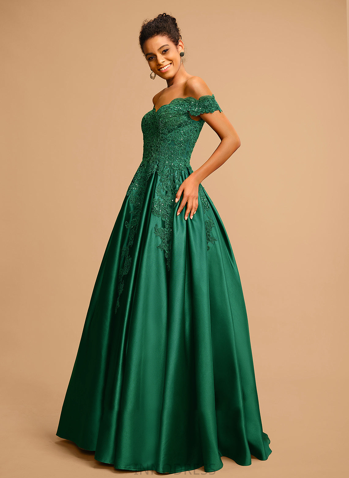 With Ball-Gown/Princess Floor-Length Sequins Satin Off-the-Shoulder Prom Dresses Reyna