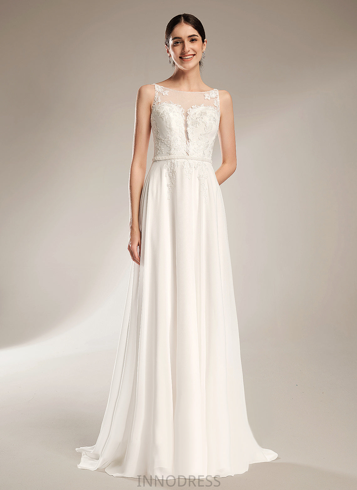 Chiffon Wedding Dresses Wedding A-Line With Dress Train Lace Itzel Illusion Sweep Sequins