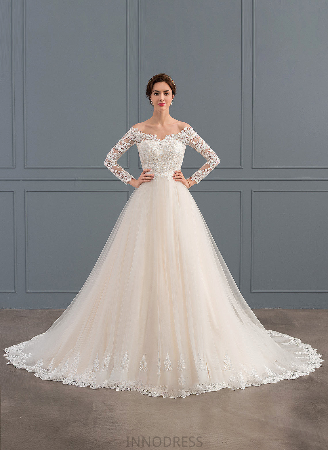 Wedding Tulle Dress Train Chapel Lace Wedding Dresses Ball-Gown/Princess Natalee