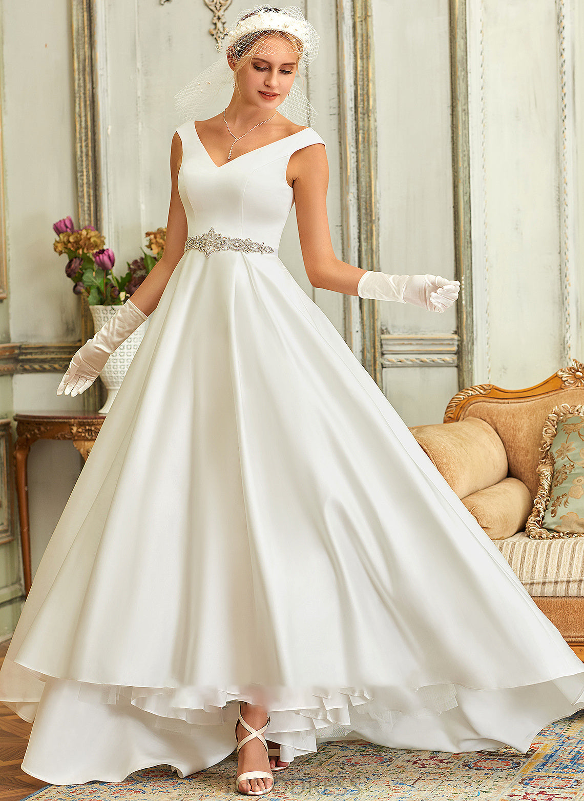 V-neck Wedding Maritza Dress Satin Wedding Dresses Pockets Ball-Gown/Princess Asymmetrical With