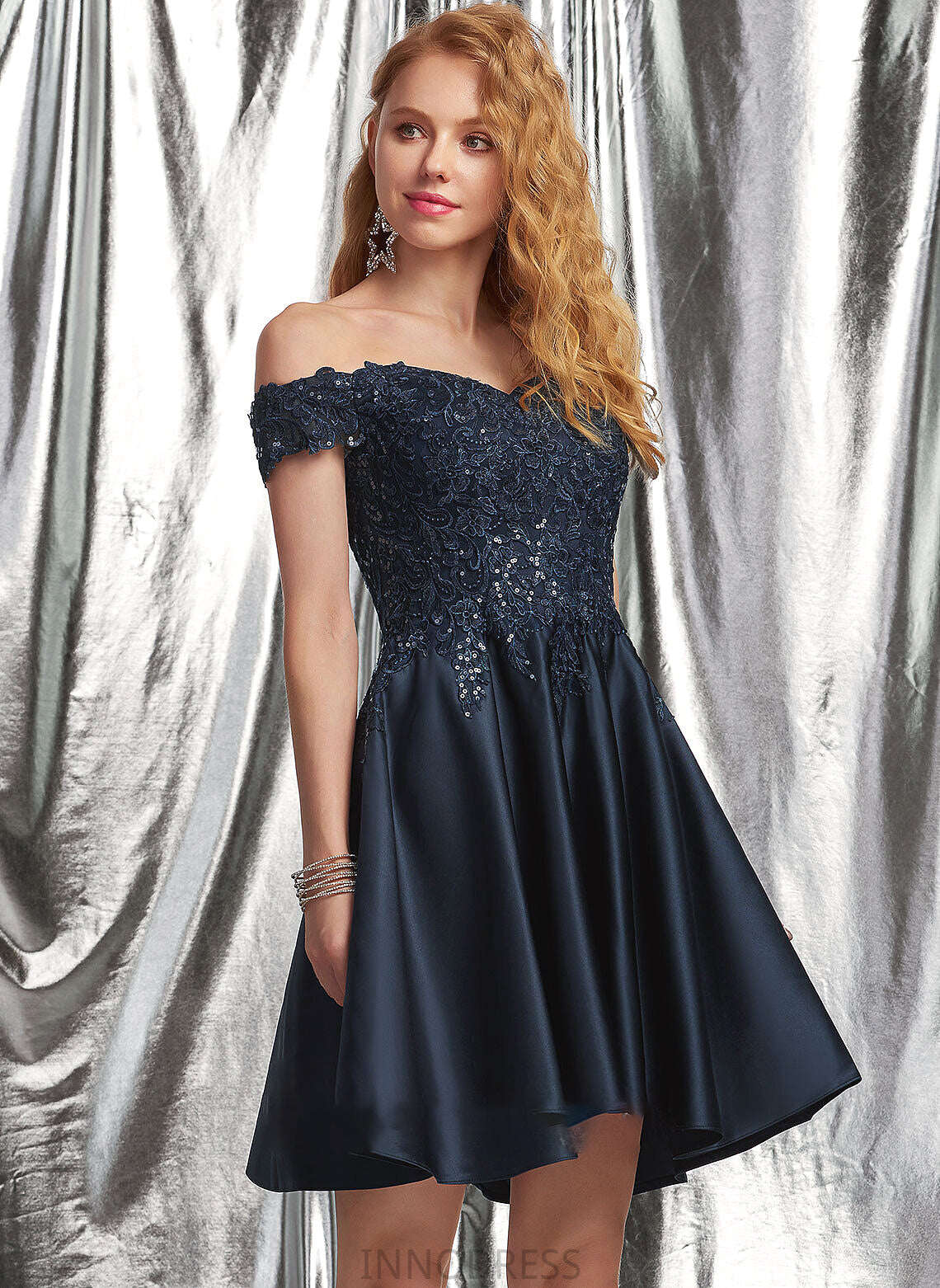 Prom Dresses Sequins With Satin Off-the-Shoulder Ana Lace Short/Mini A-Line