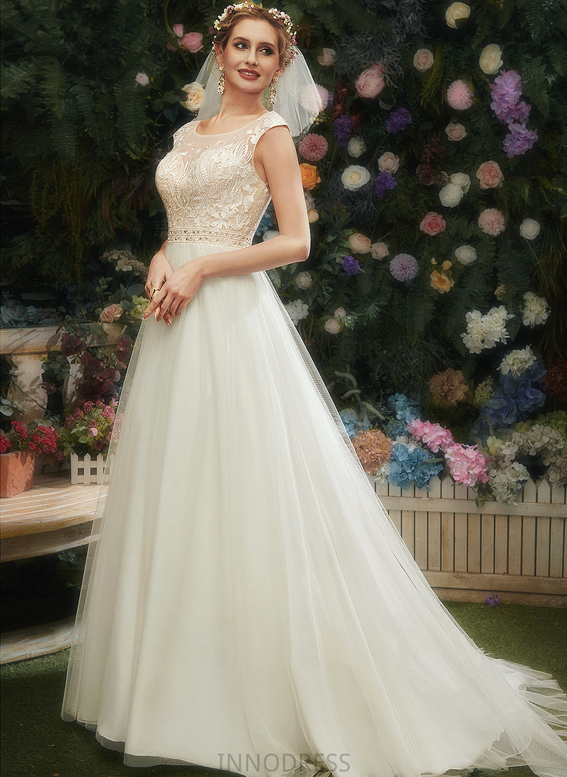 Dress Wedding With Lace Illusion A-Line Court Beading Sequins Wedding Dresses Asia Train